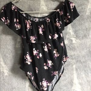 Black with flowers Bodysuit